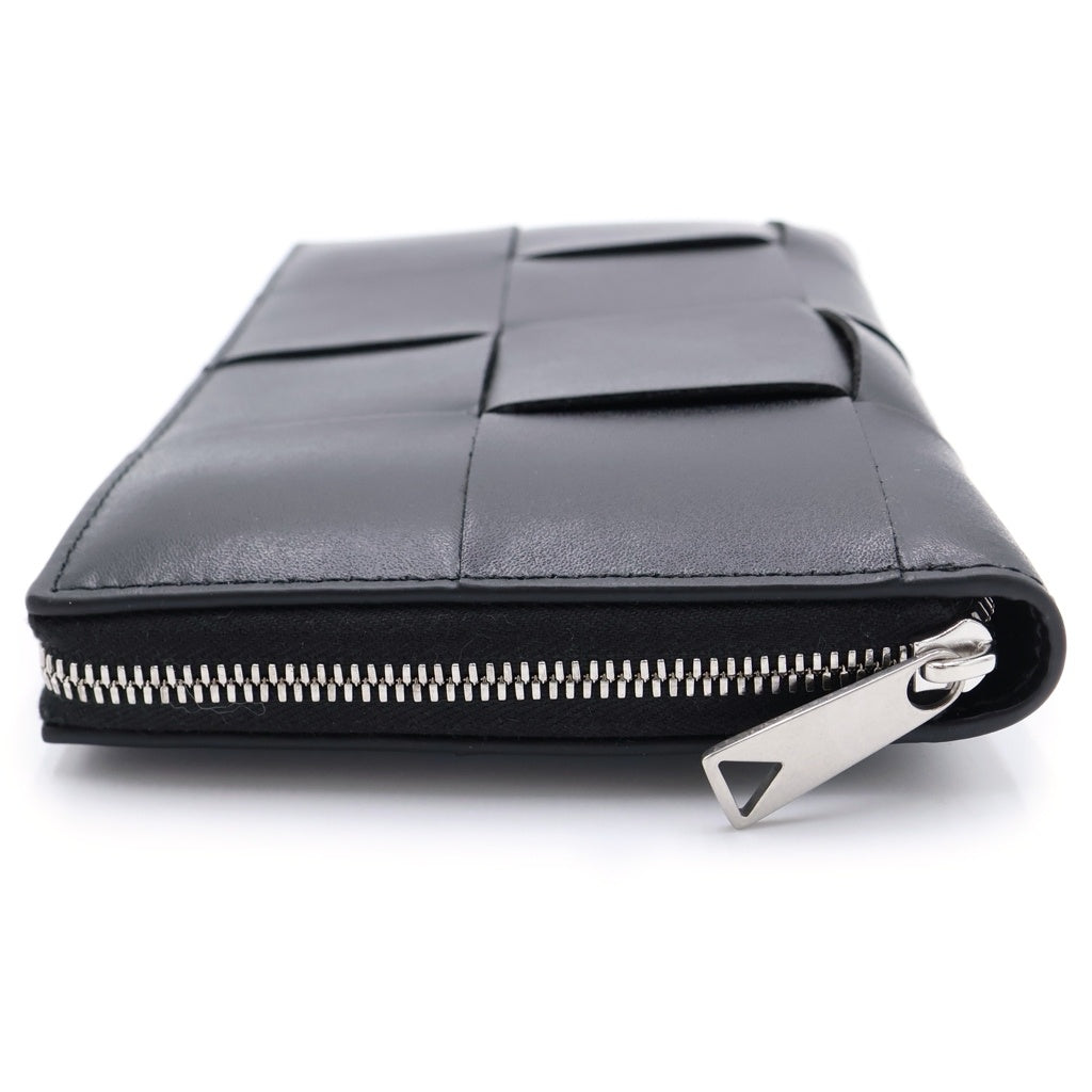 BOTTEGA VENETA(ボッテガヴェネタ) マキシイントレチャート ラウンドファスナー長財布 ロングウォレット カードケース ブラック レザー