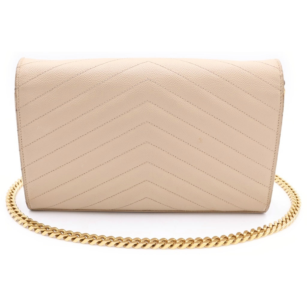 SAINT LAURENT PARIS(サンローランパリ) カサンドラ クラシック チェーンショルダーバッグ ウォレット ベージュ レザー 377828 ゴールド金具 レディース