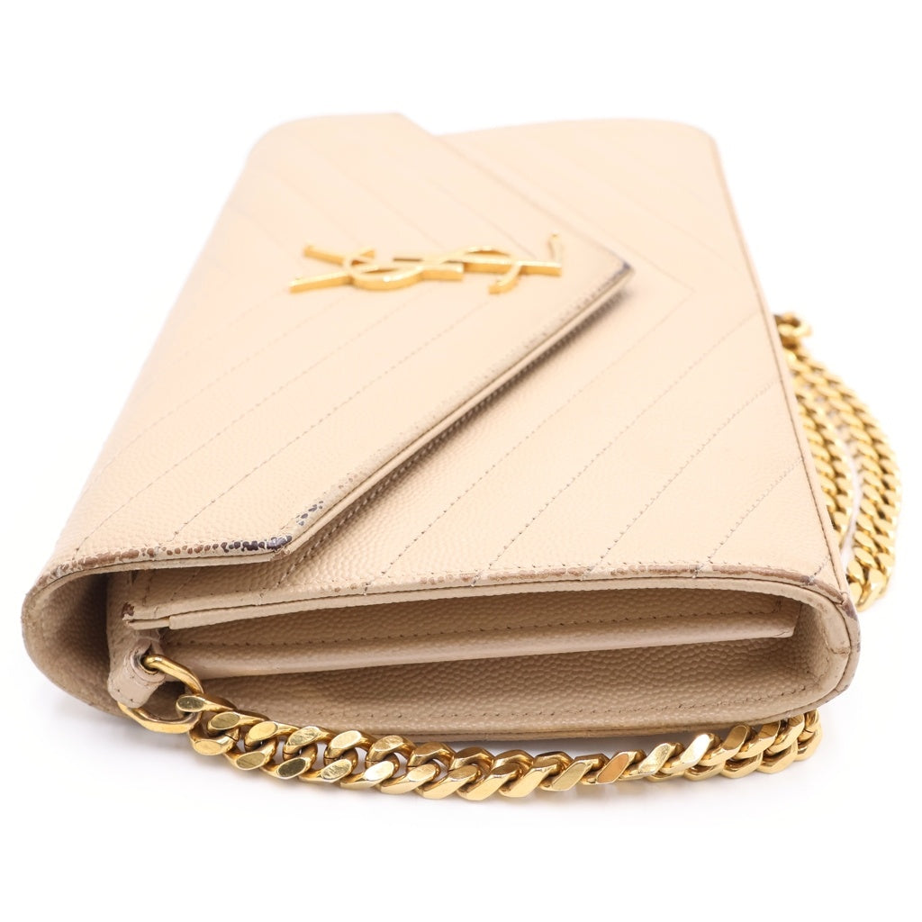 SAINT LAURENT PARIS(サンローランパリ) カサンドラ クラシック チェーンショルダーバッグ ウォレット ベージュ レザー 377828 ゴールド金具 レディース