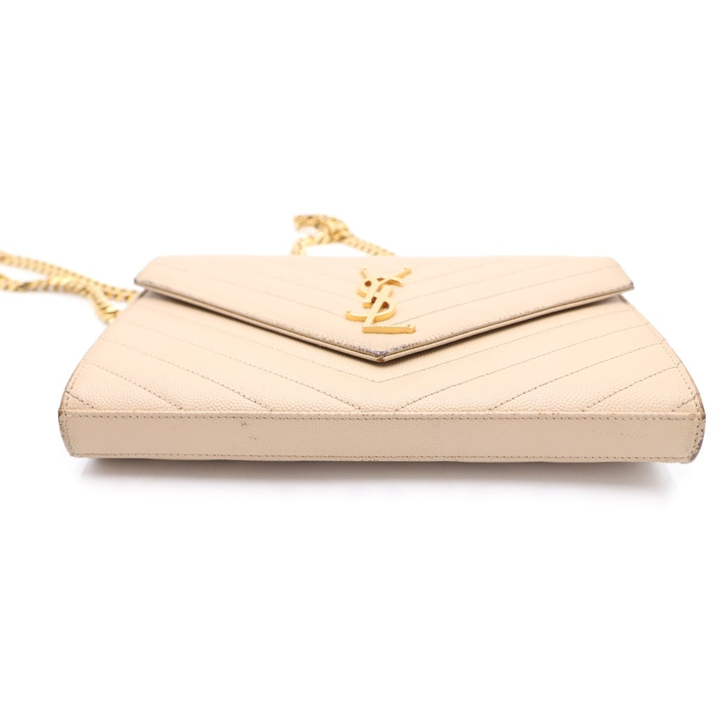 SAINT LAURENT PARIS(サンローランパリ) カサンドラ クラシック チェーンショルダーバッグ ウォレット ベージュ レザー 377828 ゴールド金具 レディース