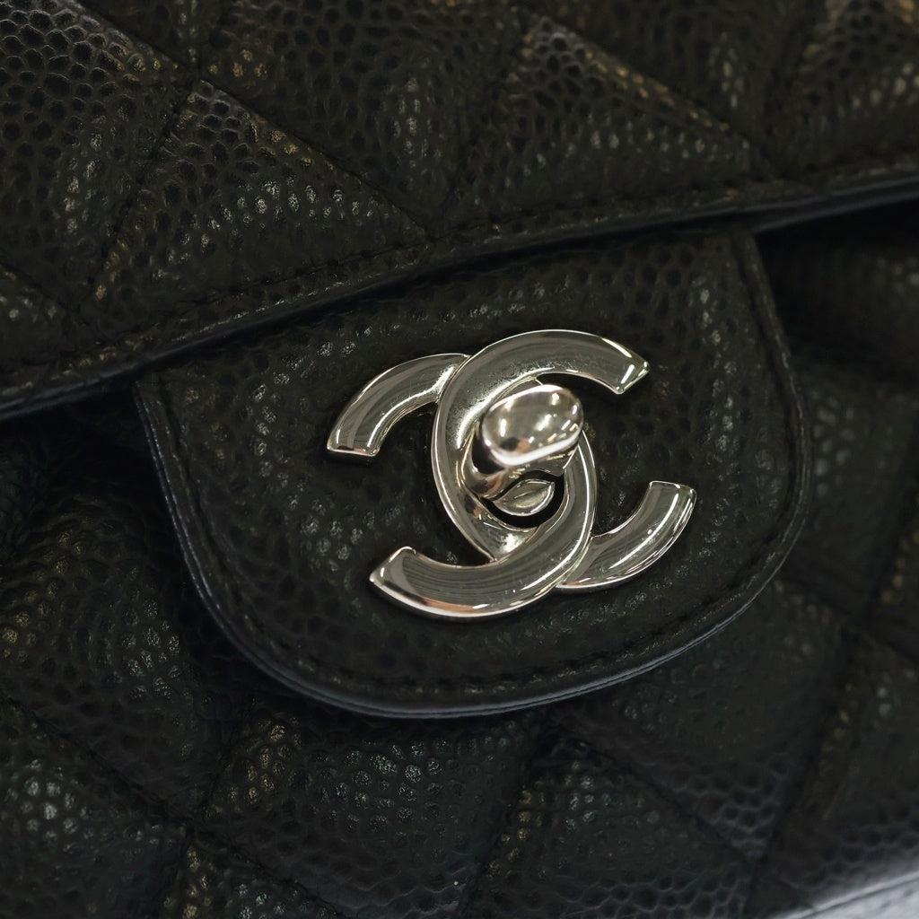CHANEL(シャネル) マトラッセ25 ダブルフラップ ダブルチェーン ショルダーバッグ キャビアスキン シルバー金具 24番台 A01112 レディース
