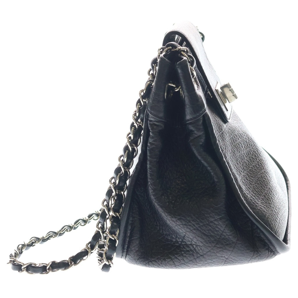 CHANEL(シャネル) 2.55 カーフレザー Wチェーン ショルダーバッグ シルバー金具 ブラック 8番台 レディース
