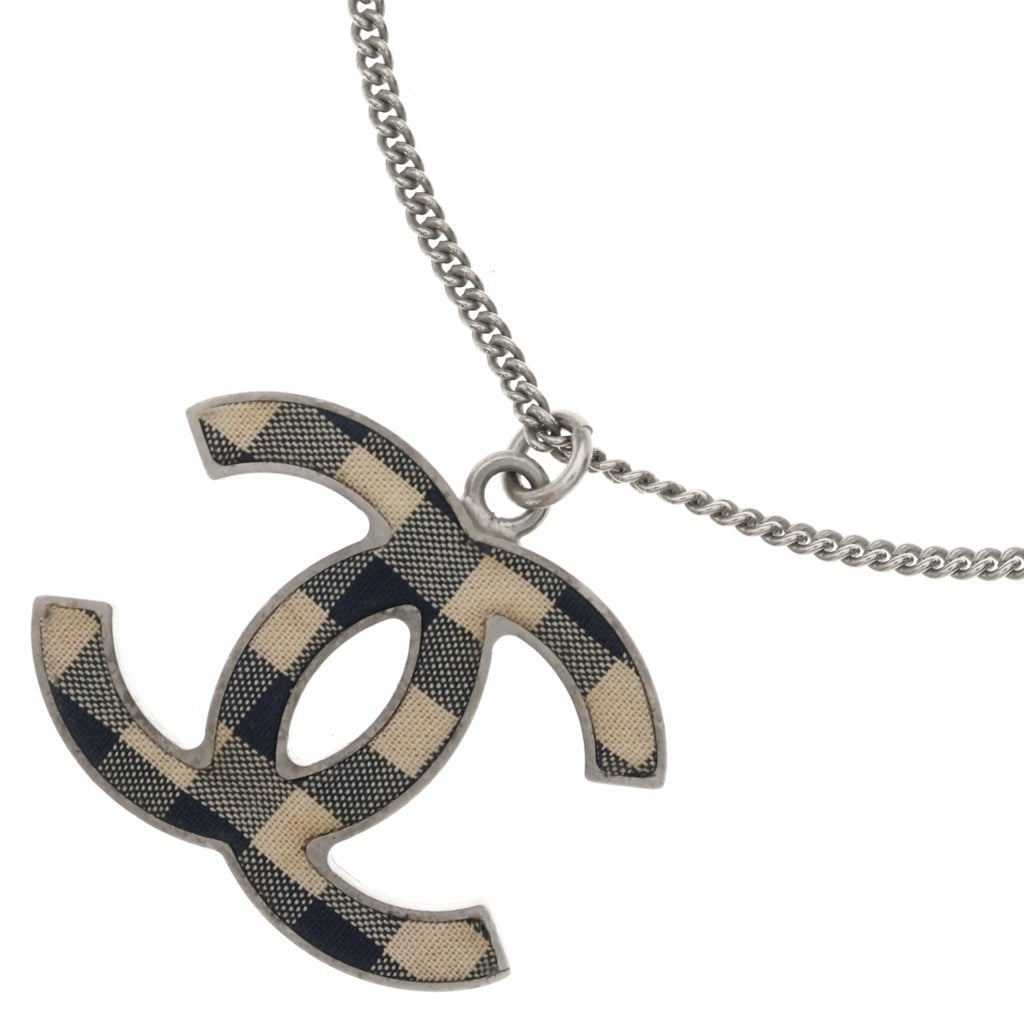 CHANEL(シャネル) ココマーク チェック柄 ネックレス シルバー/ベージュ B11C レディース