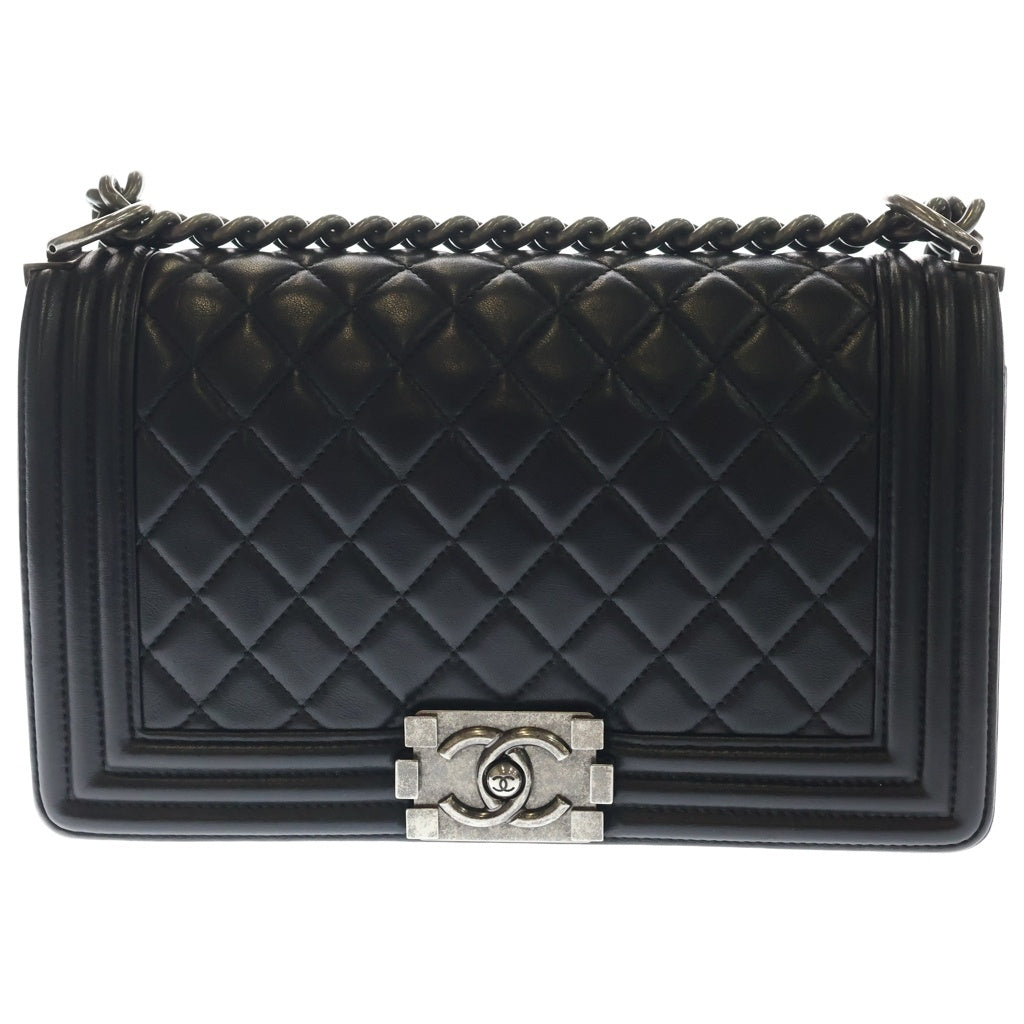 CHANEL(シャネル) ボーイシャネル25 ラムスキン レザー チェーンショルダーバッグ シルバー金具 ブラック A67086 21番台 レディース
