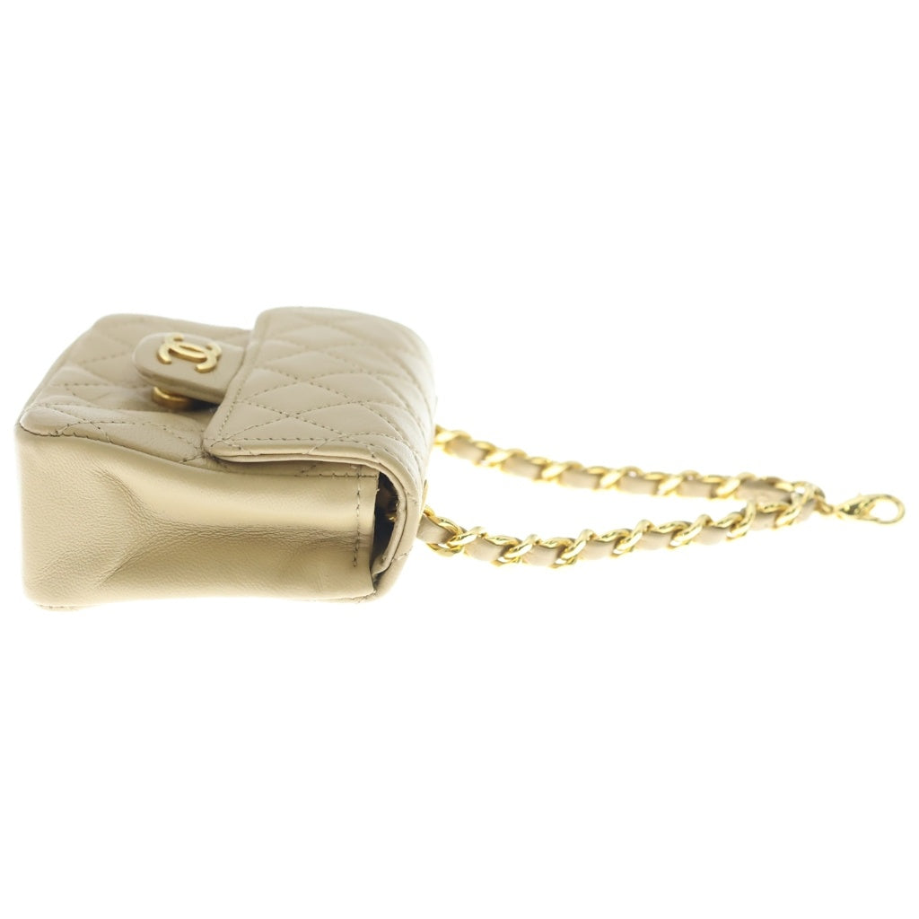 CHANEL(シャネル) マイクロ ミニミニマトラッセ ラムスキン チェーン アクセサリーポーチ バッグチャーム ゴールド金具 ベージュ レディース