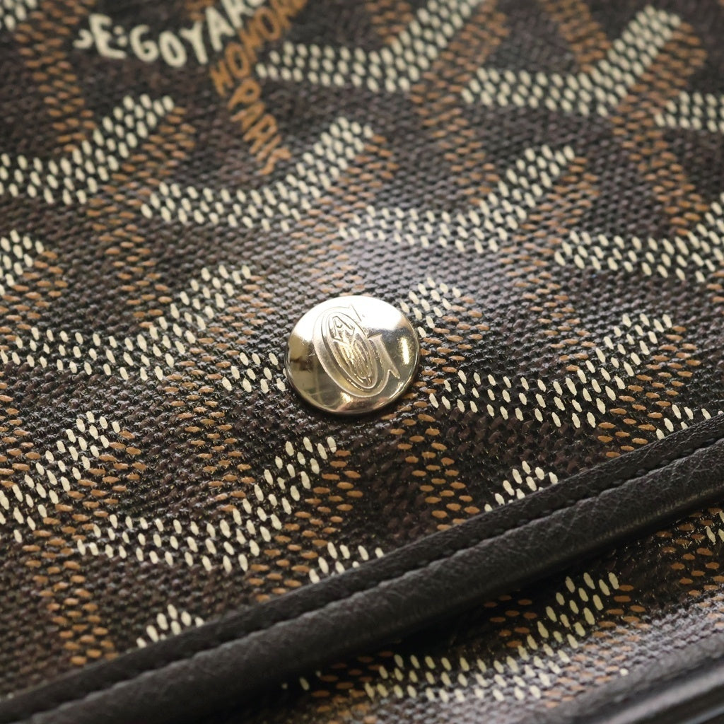 GOYARD(ゴヤール) プリュメ PVC コーティングキャンバス レザー ポーチ ウォレット ショルダーバッグ シルバー金具 ブラック レディース