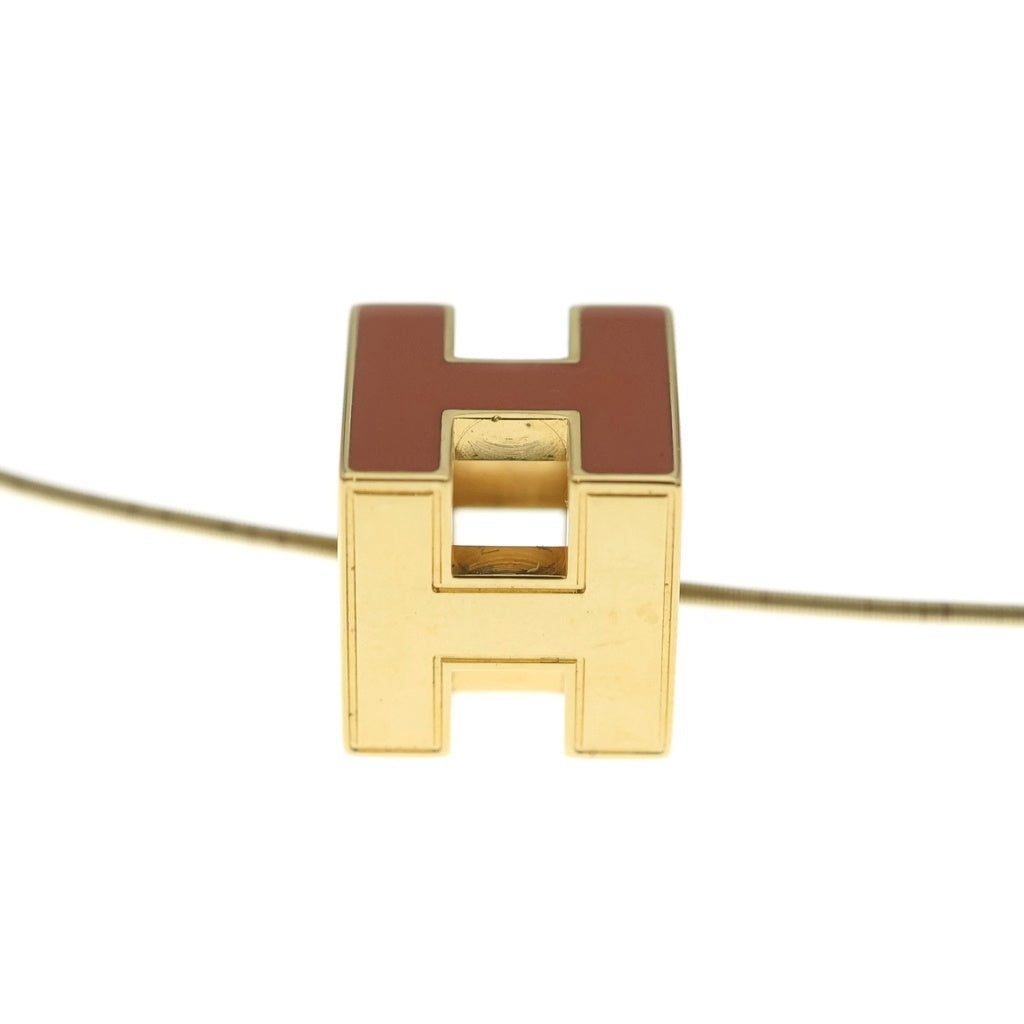 HERMES(エルメス) カージュドアッシュ Hキューブ ペンダント ネックレス ゴールド/オレンジ 箱 レディース