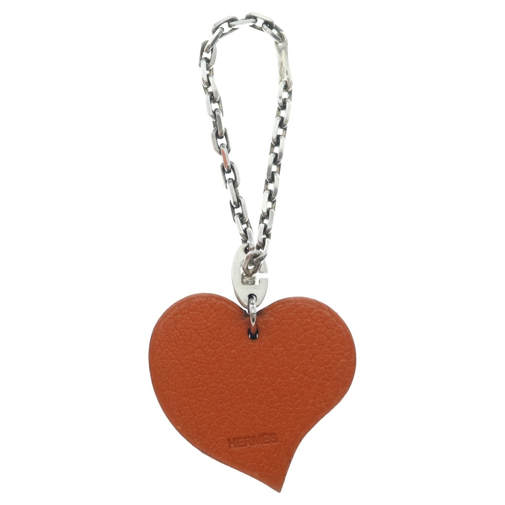 HERMES(エルメス) ハート チェーン レザー バッグチャーム シルバー金具 レッド/オレンジ 箱 レディース