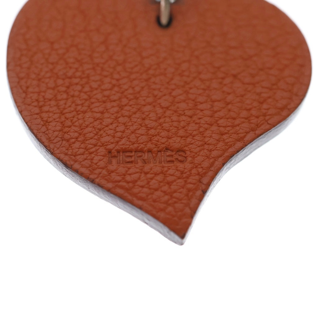 HERMES(エルメス) ハート チェーン レザー バッグチャーム シルバー金具 レッド/オレンジ 箱 レディース