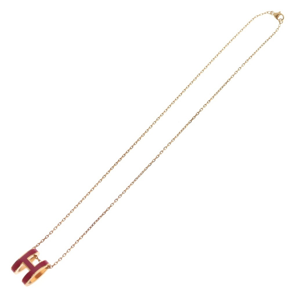 HERMES(エルメス) ポップアッシュ H ロゴ エナメル ネックレス ピンク/ピンクゴールド 箱 レディース