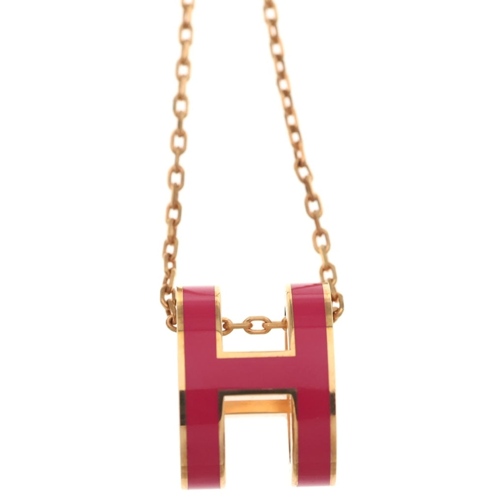 HERMES(エルメス) ポップアッシュ H ロゴ エナメル ネックレス ピンク/ピンクゴールド 箱 レディース
