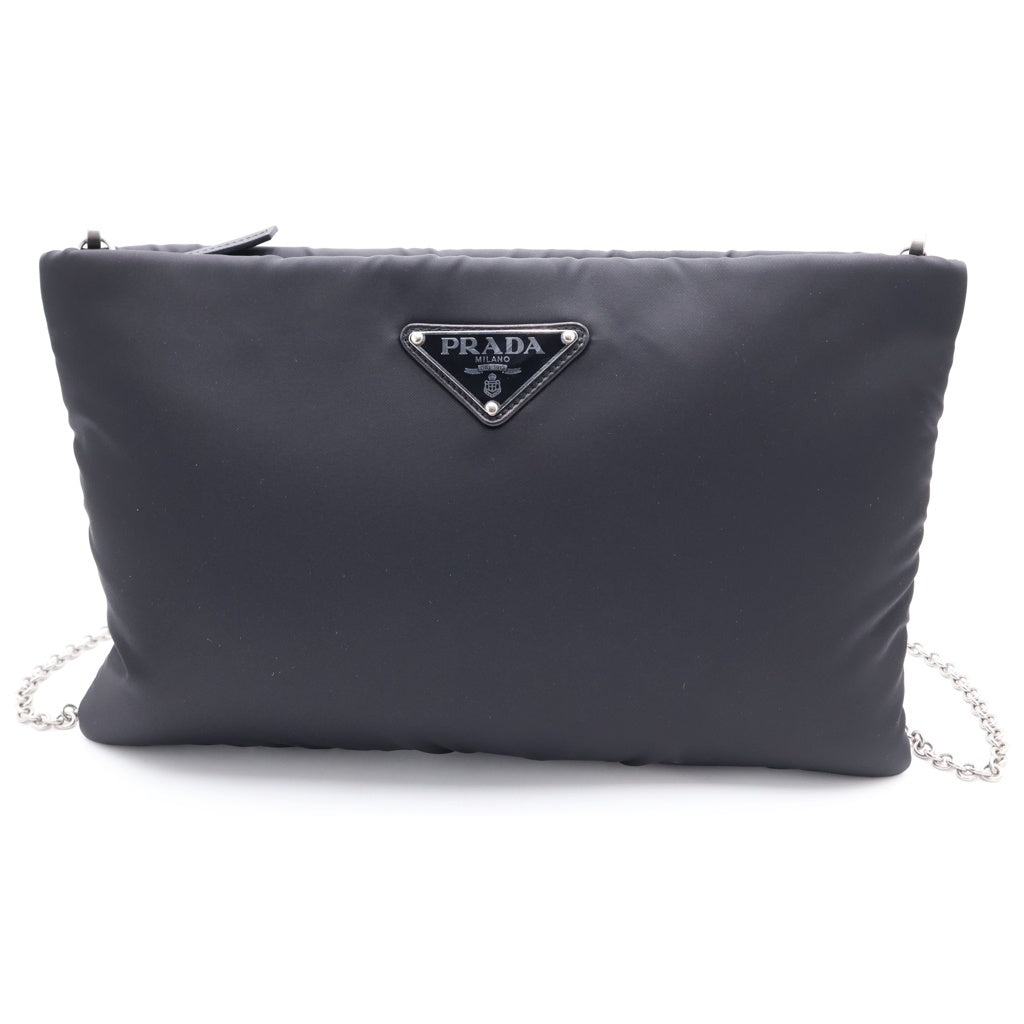PRADA(プラダ) トライアングルロゴプレート ナイロン チェーンショルダーバッグ シルバー金具 ブラック 1BF081 レディース