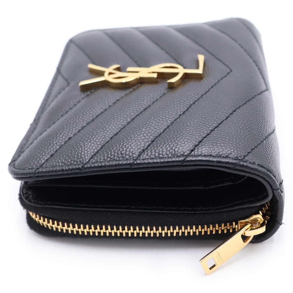 SAINT LAURENT PARIS(サンローランパリ) カサンドラロゴ レザー コンパクトウォレット 二つ折り財布 ゴールド金具 ブラック 668288 668288 レディース