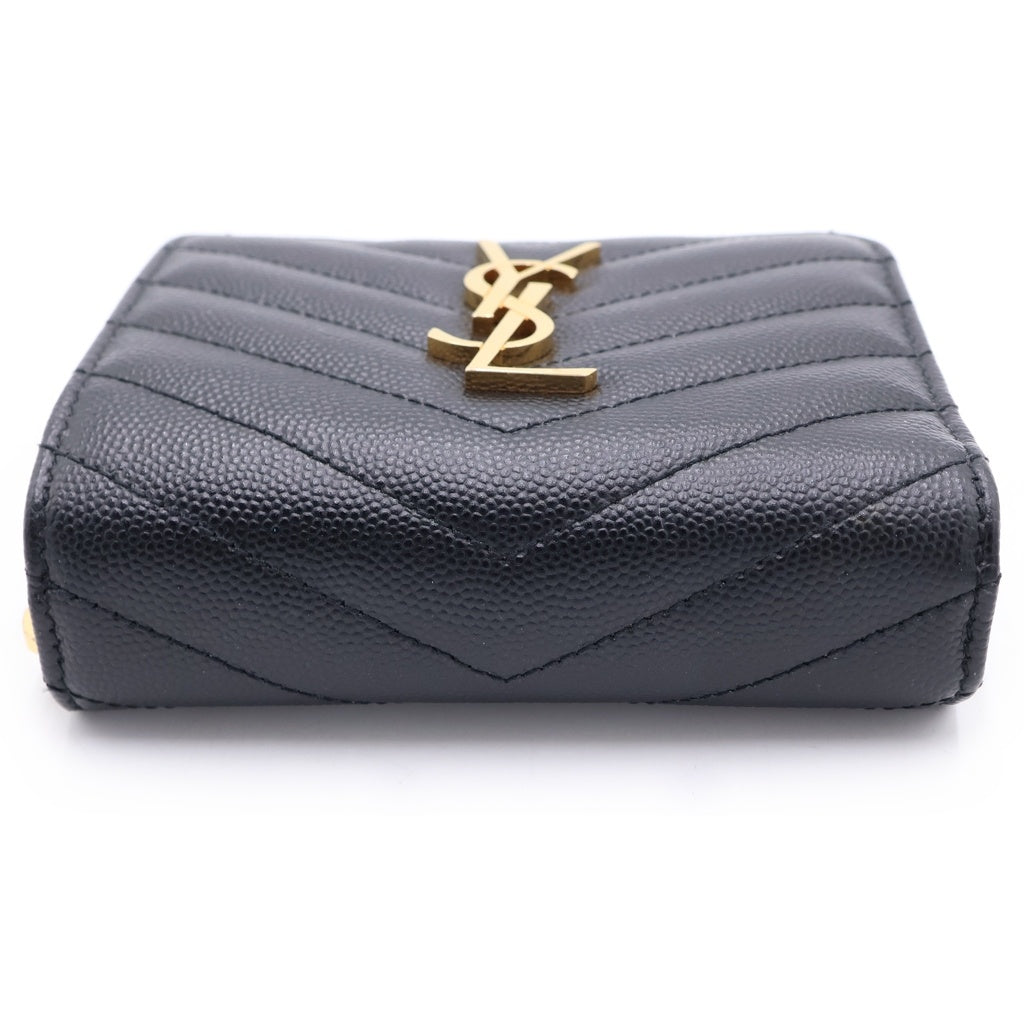SAINT LAURENT PARIS(サンローランパリ) カサンドラロゴ レザー コンパクトウォレット 二つ折り財布 ゴールド金具 ブラック 668288 668288 レディース