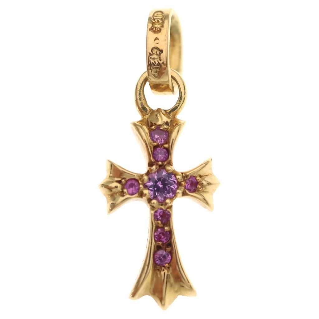 CHROME HEARTS(クロムハーツ) 22K CRS BBYFAT P/SAP P ベイビーファットクロス PAVE ピンクサファイア ペンダントトップ ゴールド BCA036