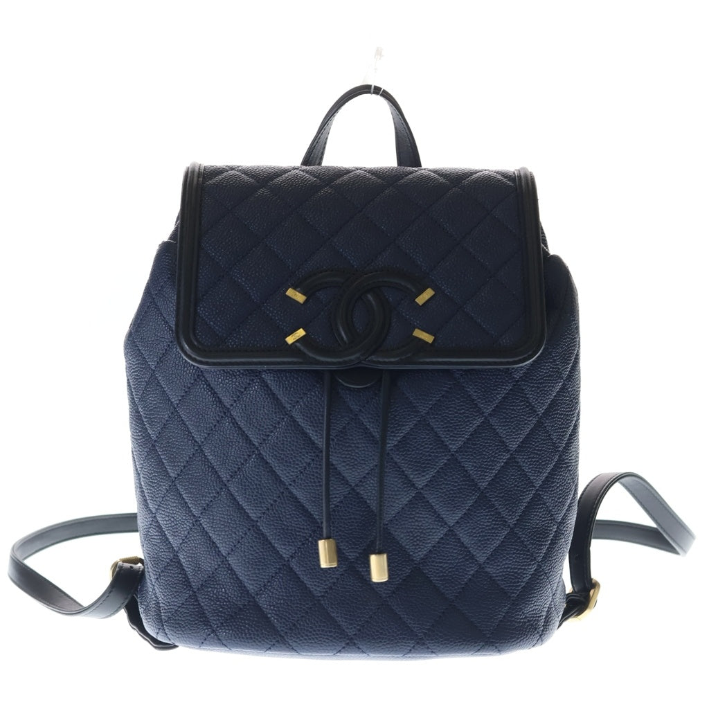 CHANEL(シャネル) CCフィリグリー バックパック ネイビー キャビアスキン ゴールド金具 A57090 A57090 レディース