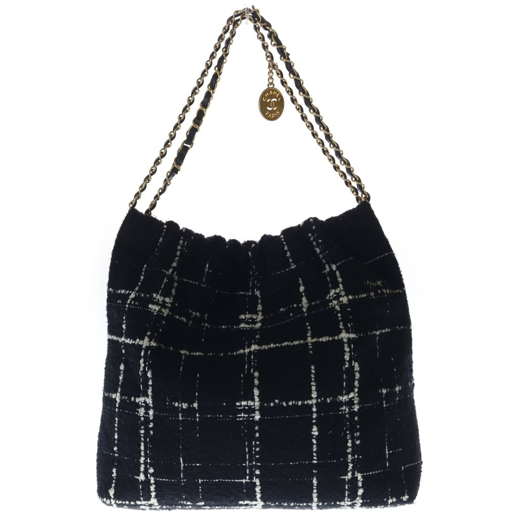 CHANEL(シャネル) シャネル22 ツイード チェーンショルダーバッグ ブラック/マルチカラー ゴールド金具 レディース