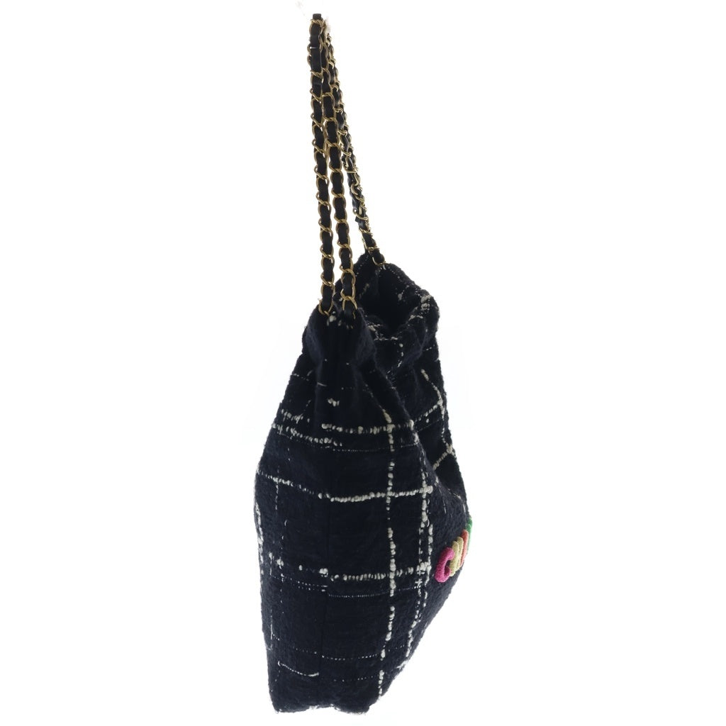 CHANEL(シャネル) シャネル22 ツイード チェーンショルダーバッグ ブラック/マルチカラー ゴールド金具 レディース