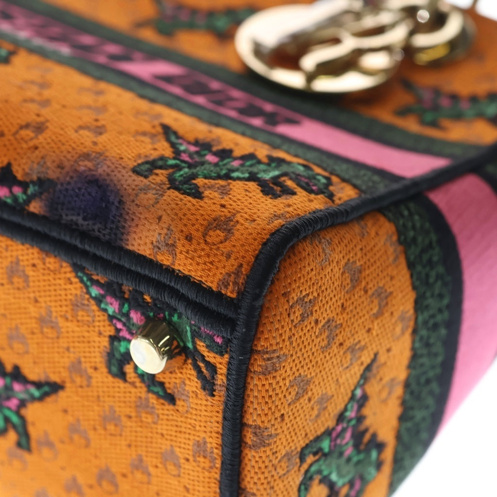 DIOR(ディオール) Lady D-Lite レディディライト ハンドバッグ 恐竜モチーフ オレンジ キャンバス ゴールド金具 レディース