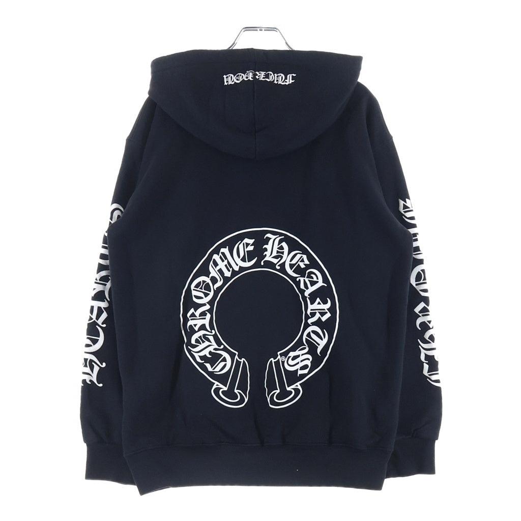 CHROME HEARTS(クロムハーツ) SWTSHRT HD ZIP 裏地サーマル 袖ロゴ ホースシュープリント ダガージップフーディ パーカー ブラック