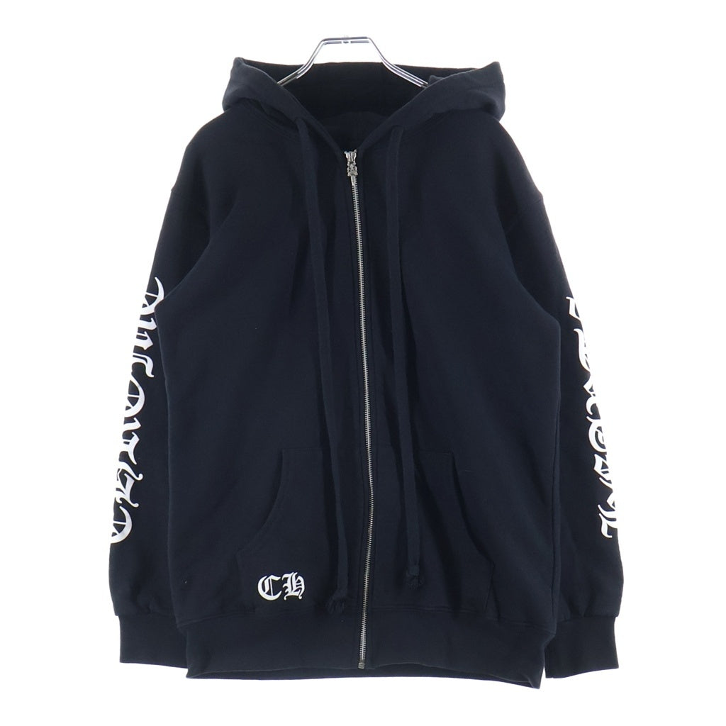 CHROME HEARTS(クロムハーツ) SWTSHRT HD ZIP 裏地サーマル 袖ロゴ ホースシュープリント ダガージップフーディ パーカー ブラック