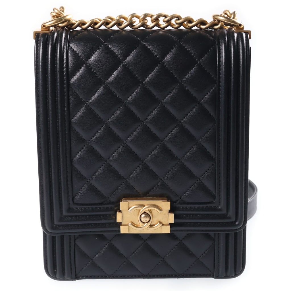 CHANEL(シャネル) ボーイシャネル チェーンショルダーバッグ ラムスキン ブラック ゴールド金具 AS0130 レディース