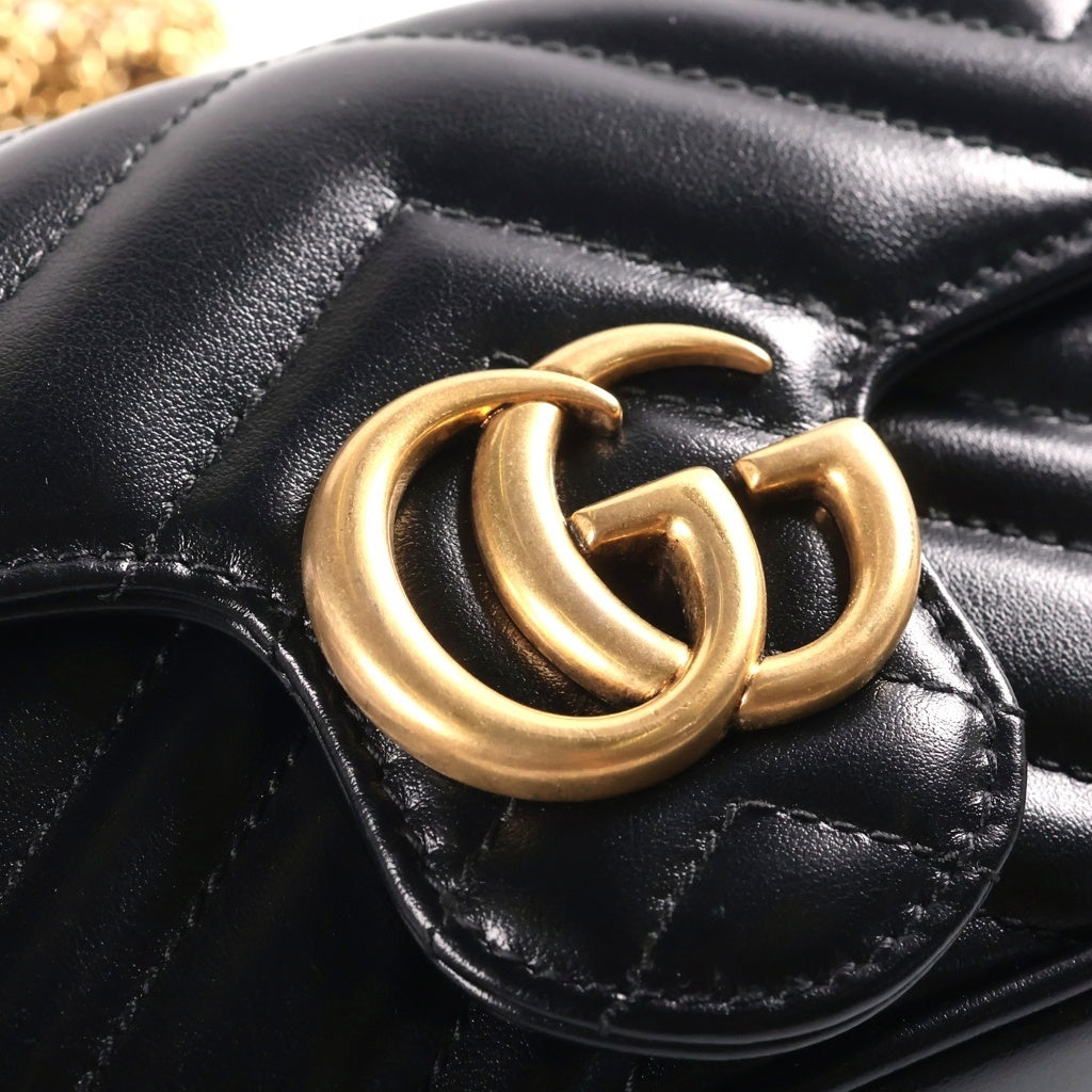 GUCCI(グッチ) GGマーモント チェーンショルダーバッグ レザー ブラック 476433 レディース