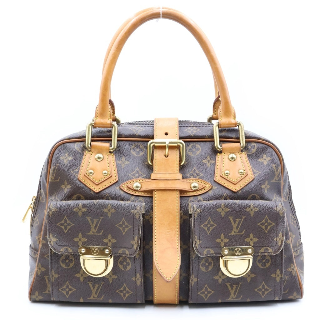 LOUIS VUITTON(ルイヴィトン) モノグラム マンハッタンGM ハンドバッグ ブラウン レザー×PVC M40025 ゴールド金具 レディース