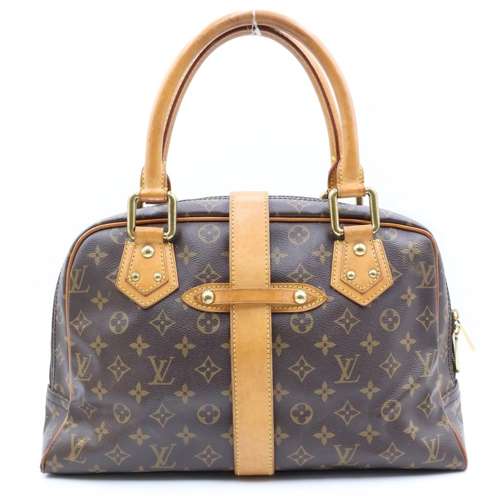 LOUIS VUITTON(ルイヴィトン) モノグラム マンハッタンGM ハンドバッグ ブラウン レザー×PVC M40025 ゴールド金具 レディース