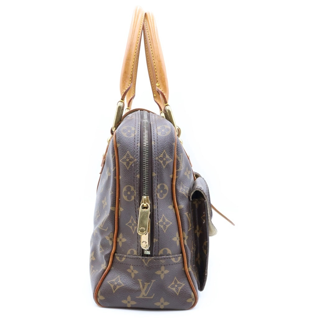 LOUIS VUITTON(ルイヴィトン) モノグラム マンハッタンGM ハンドバッグ ブラウン レザー×PVC M40025 ゴールド金具 レディース