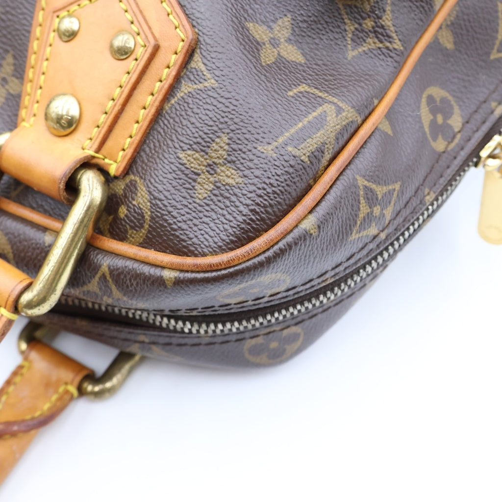 LOUIS VUITTON(ルイヴィトン) モノグラム マンハッタンGM ハンドバッグ ブラウン レザー×PVC M40025 ゴールド金具 レディース
