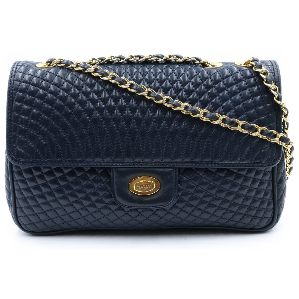 BALLY(バリー) ターンロック キルティング チェーンショルダーバッグ ブラック レザー レディース