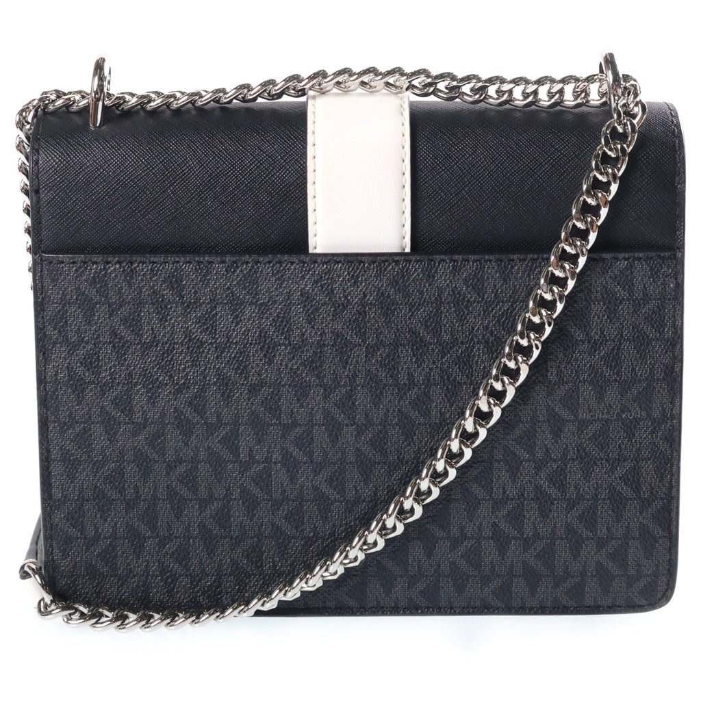 MICHAEL KORS(マイケルコース) MKシグネチャー カラーブロック フラップ クロスボディ スモール ショルダーバッグ PVCレザー ブラック×ホワイト レディース