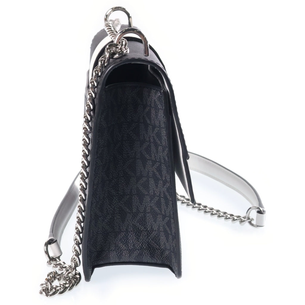 MICHAEL KORS(マイケルコース) MKシグネチャー カラーブロック フラップ クロスボディ スモール ショルダーバッグ PVCレザー ブラック×ホワイト レディース