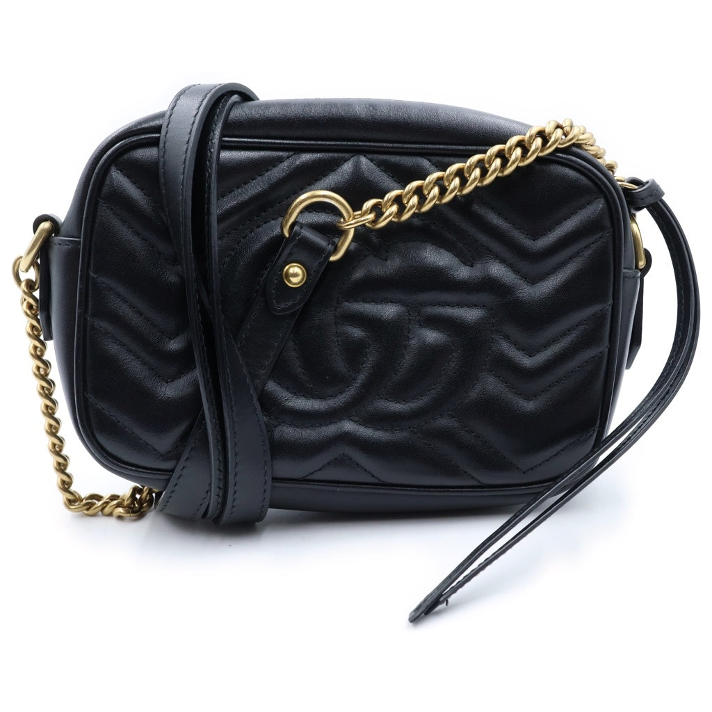 GUCCI(グッチ) GGマーモント ミニ チェーン ショルダーバッグ ブラック ゴールド金具 レザー 735355 レディース