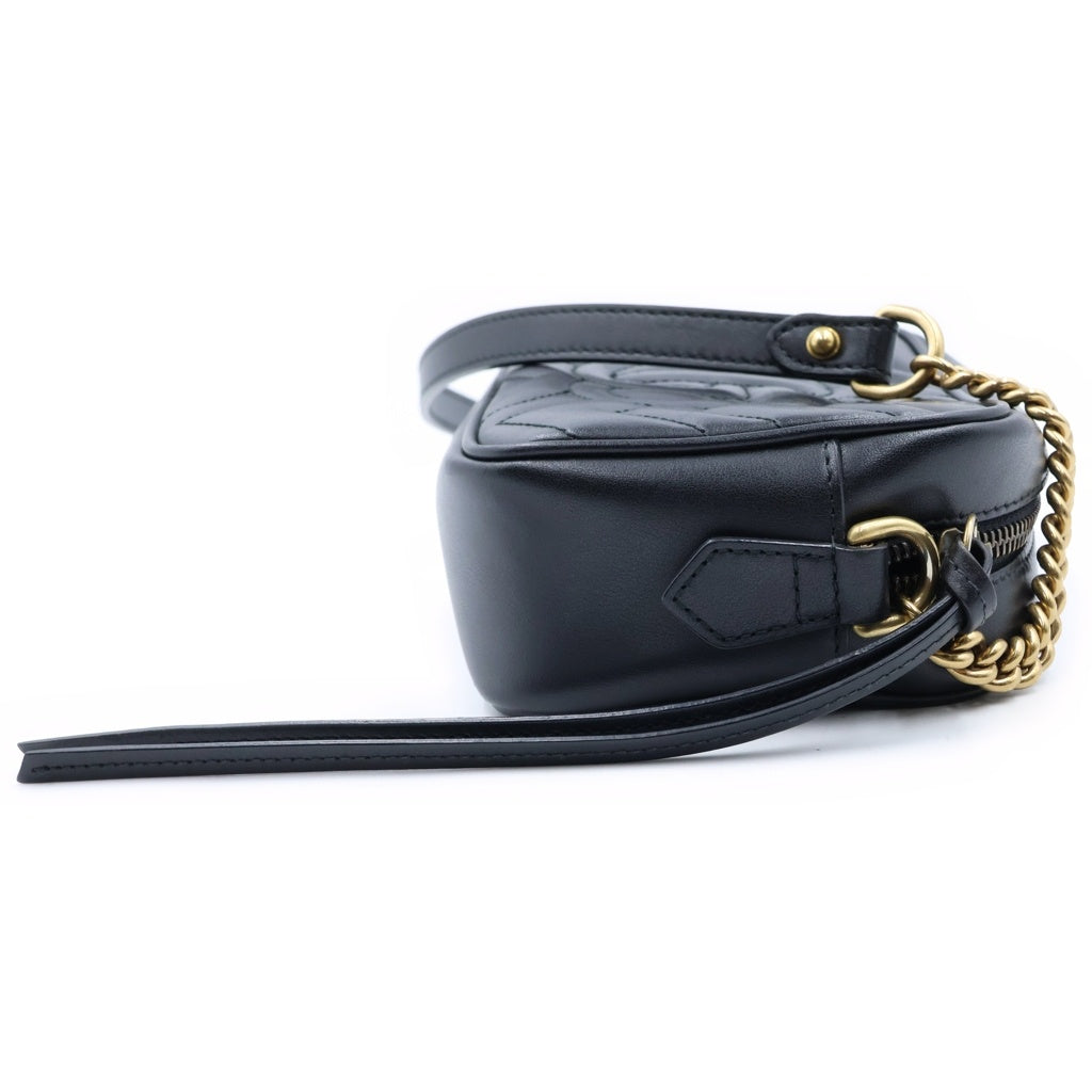 GUCCI(グッチ) GGマーモント ミニ チェーン ショルダーバッグ ブラック ゴールド金具 レザー 735355 レディース
