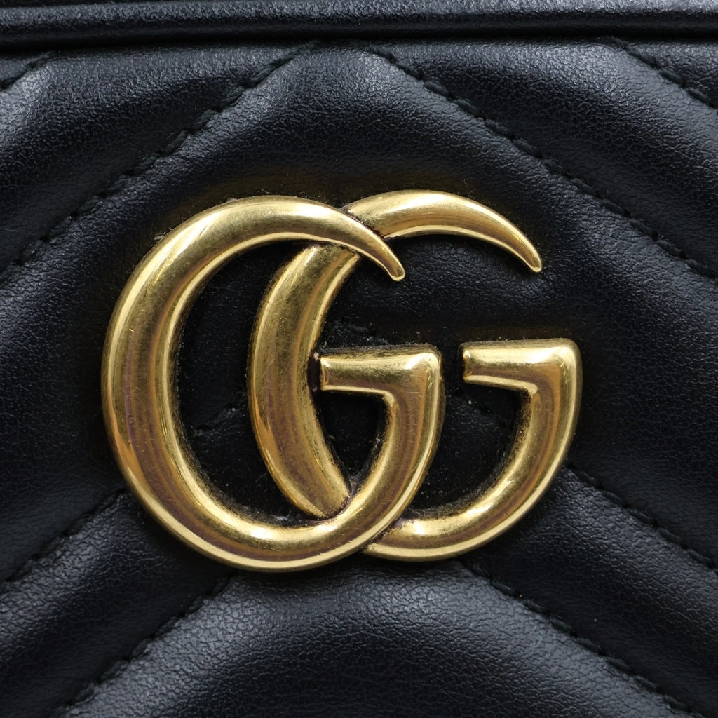 GUCCI(グッチ) GGマーモント ミニ チェーン ショルダーバッグ ブラック ゴールド金具 レザー 735355 レディース