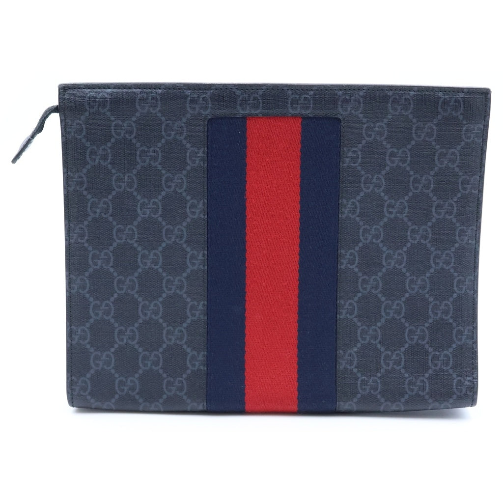 GUCCI(グッチ) GGスプリーム クラッチバッグ PVC×レザー ブラック 475316