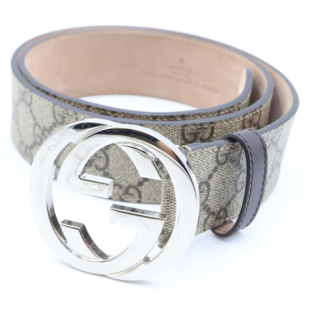 GUCCI(グッチ) GGスプリーム インターロッキング ベルト ベージュ PVCレザー 411924