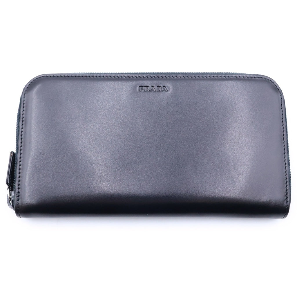 PRADA(プラダ) ロゴ ラウンドファスナー 長財布 ブラック レザー