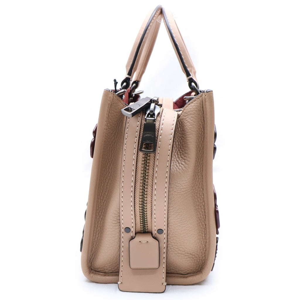 COACH(コーチ) ローグ25 ウィズ クリスタル ティーローズ 2WAYハンドバッグ ショルダーバッグ ピンクベージュ レザー 35583 ブラック金具 レディース