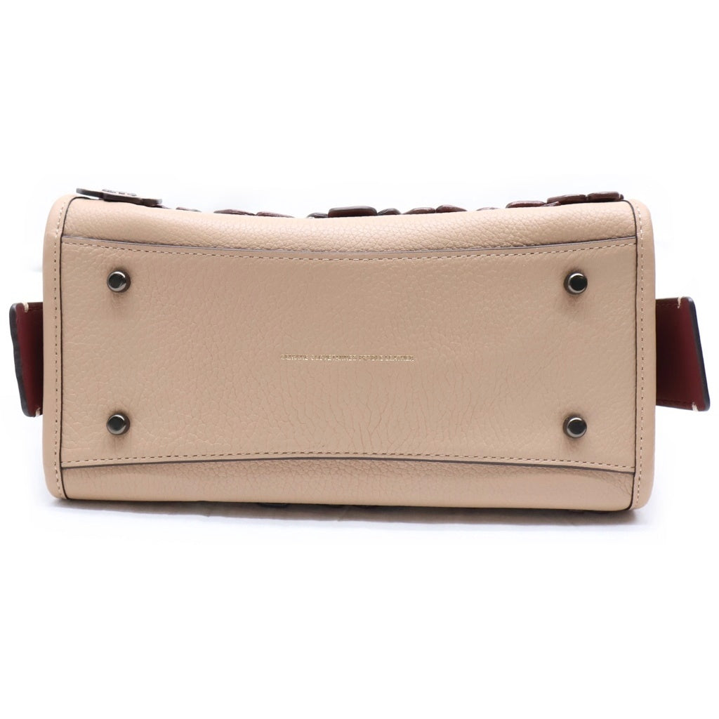 COACH(コーチ) ローグ25 ウィズ クリスタル ティーローズ 2WAYハンドバッグ ショルダーバッグ ピンクベージュ レザー 35583 ブラック金具 レディース