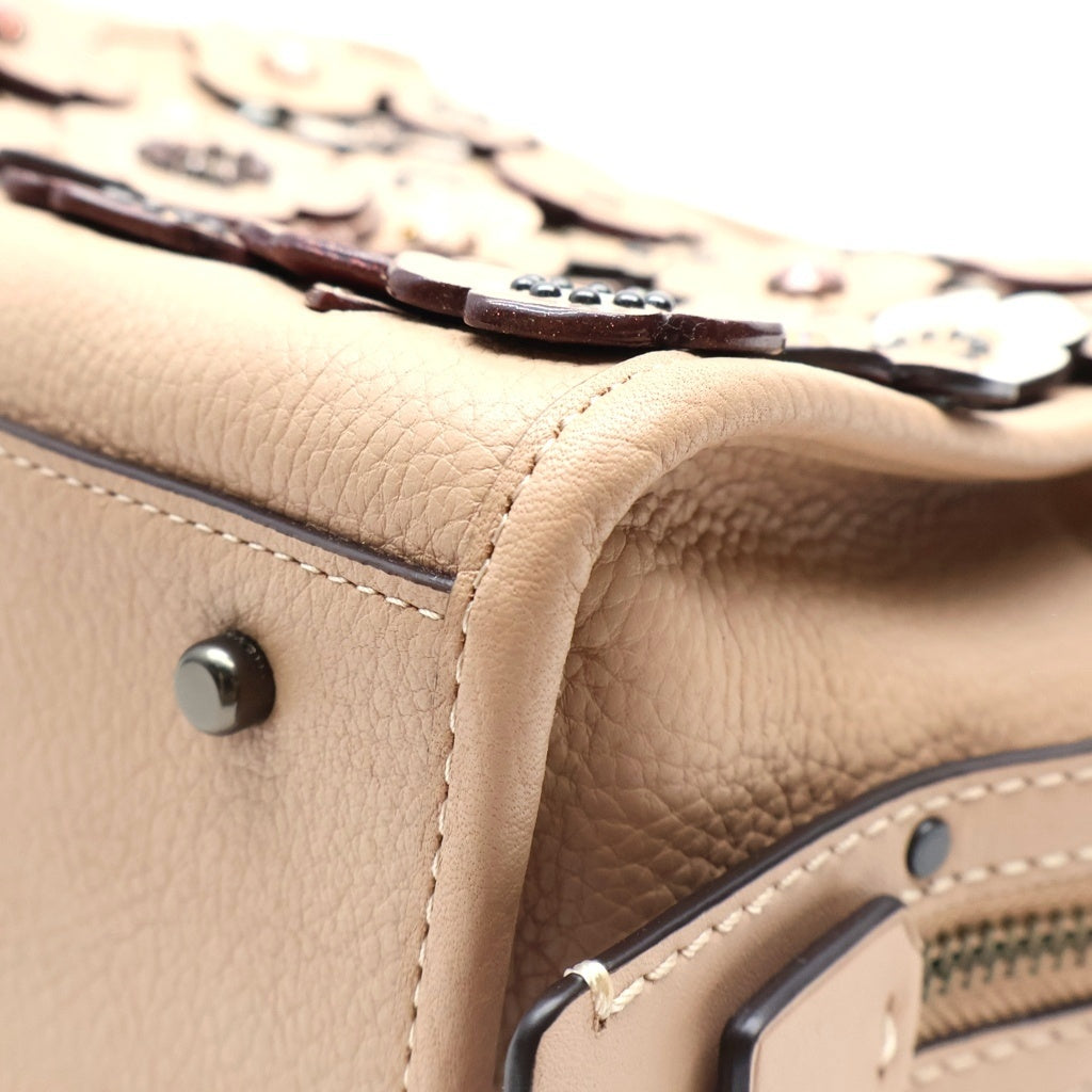 COACH(コーチ) ローグ25 ウィズ クリスタル ティーローズ 2WAYハンドバッグ ショルダーバッグ ピンクベージュ レザー 35583 ブラック金具 レディース
