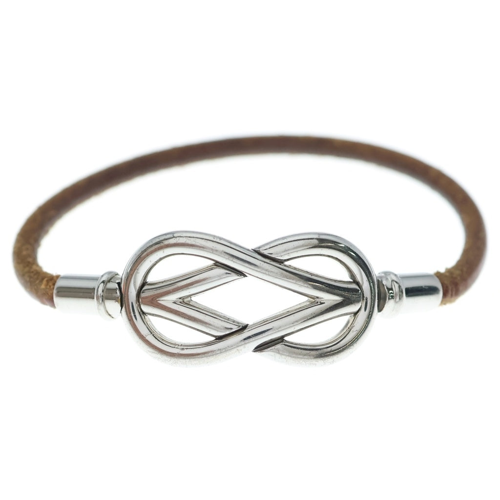 HERMES(エルメス) アタメ レザーブレスレット ブラウン×シルバー レディース