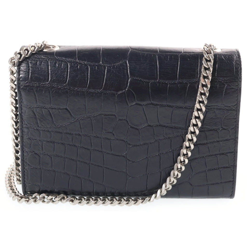 YVES SAINT LAURENT(イヴサンローラン) ケイト フリンジチェーン ショルダーミニバッグ ハンドバッグ クロコ型押し ブラック レザー 354120 レディース