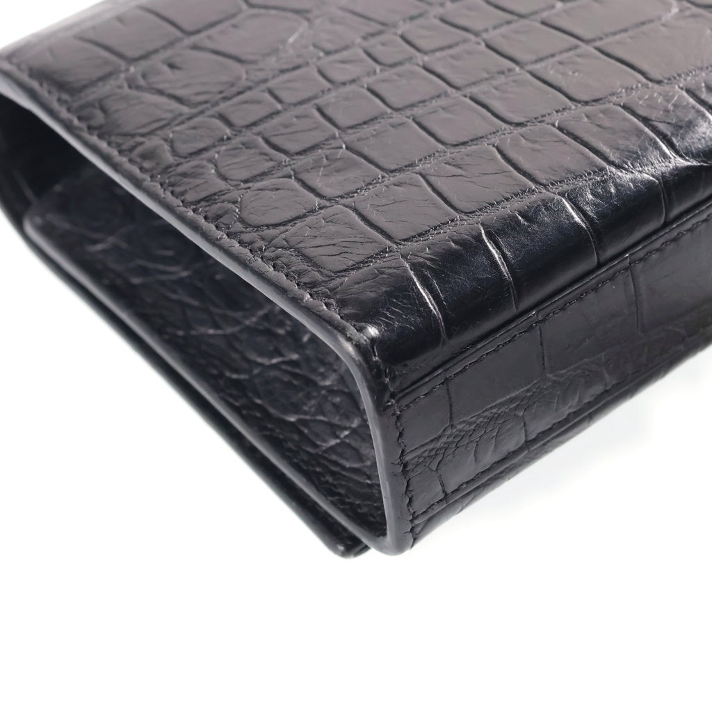 YVES SAINT LAURENT(イヴサンローラン) ケイト フリンジチェーン ショルダーミニバッグ ハンドバッグ クロコ型押し ブラック レザー 354120 レディース