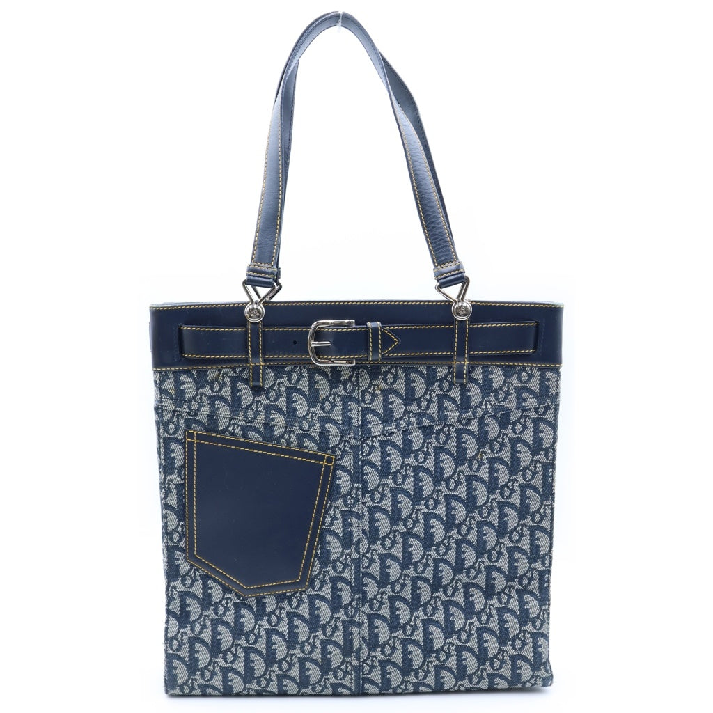 Christian Dior(クリスチャンディオール) トロッタートートバッグ ハンドバッグ キャンバス×レザー ネイビー BM-1001 レディース