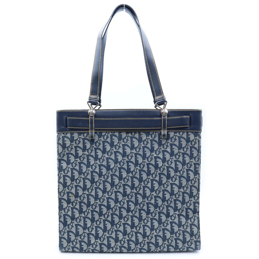 Christian Dior(クリスチャンディオール) トロッタートートバッグ ハンドバッグ キャンバス×レザー ネイビー BM-1001 レディース
