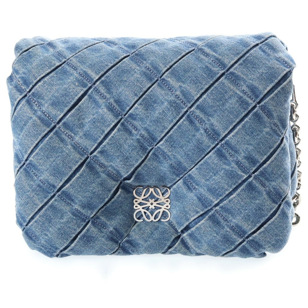 LOEWE(ロエベ) ゴヤ パファー デニムチェーンショルダー ハンドバッグ 2WAY ブルー デニム×レザー A896P41X36 0011110749 ストラップ×2 袋 レディース
