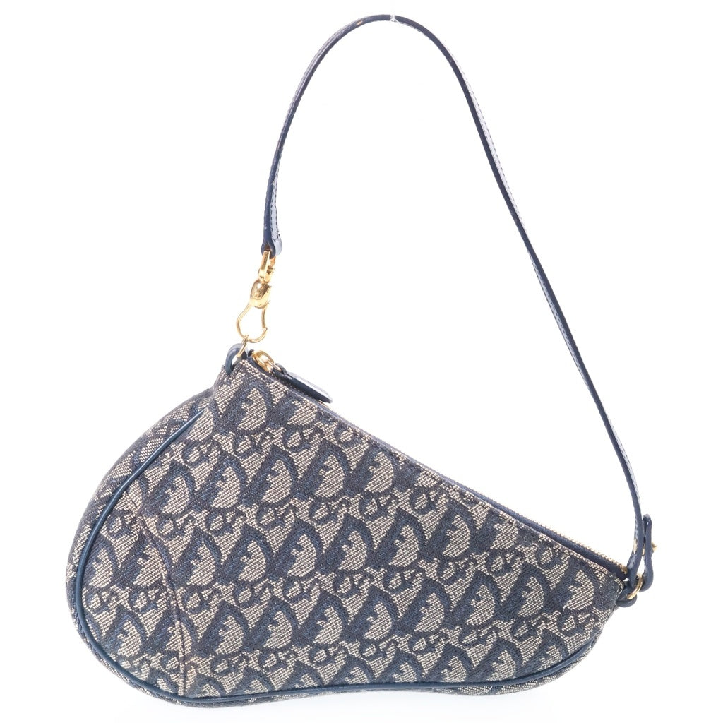 Christian Dior(クリスチャンディオール) トロッター サドルポーチ ハンドバッグ キャンバス×レザー ネイビー SL044012 レディース